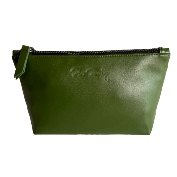 Marion Cosmetic Bag Made with Nopal-Cactus Leather- Green Color